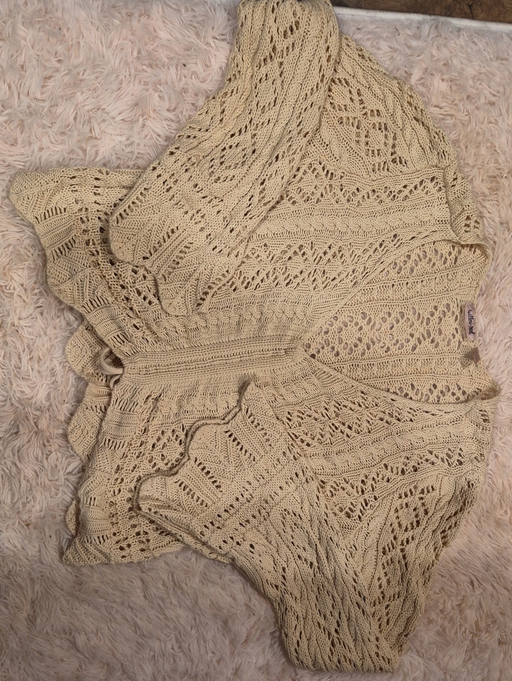 Openwork Crochet Knit Women's Top in Light Beige
